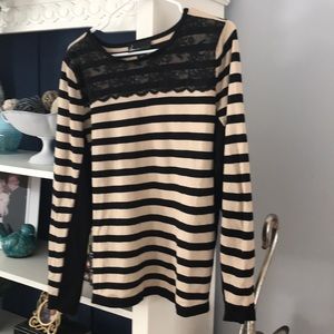 Striped sweater with lace overlay